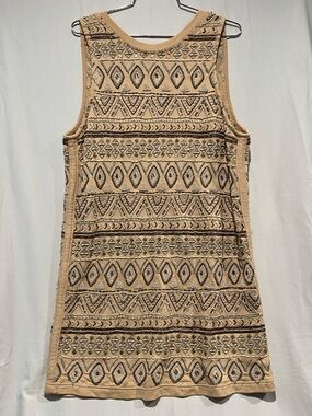 Free People Beaded Tunic Mini Dress Boho Embellished Geometric Tank Neutral